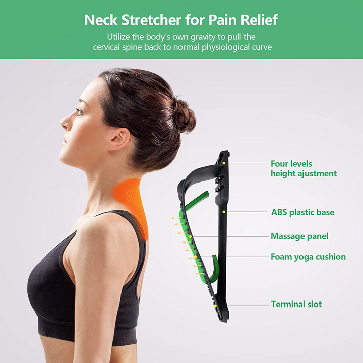 Premium 4-Level Neck Stretcher with Massage Apparatus – Magnetotherapy and Back Stretch Massager for Lumbar and Cervical Spine Support, Pain Relief, Adjustable Ergonomic Design for Neck and Upper Back