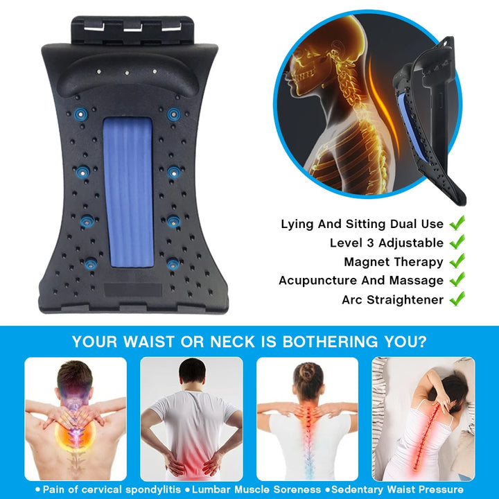 Premium 4-Level Neck Stretcher with Massage Apparatus – Magnetotherapy and Back Stretch Massager for Lumbar and Cervical Spine Support, Pain Relief, Adjustable Ergonomic Design for Neck and Upper Back