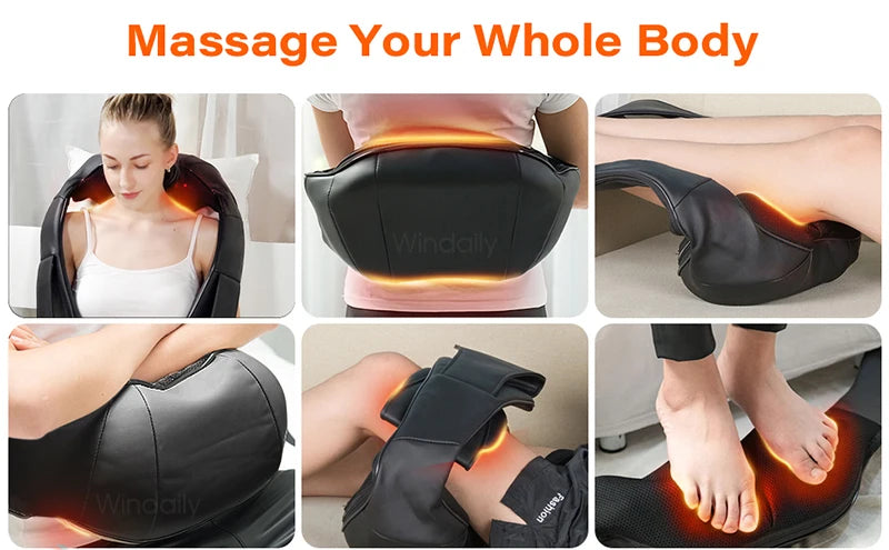Premium 4D Shiatsu Neck & Shoulder Massager – Electric Kneading Massage Pillow with Heat for Back, Full Body, Home and Car Use