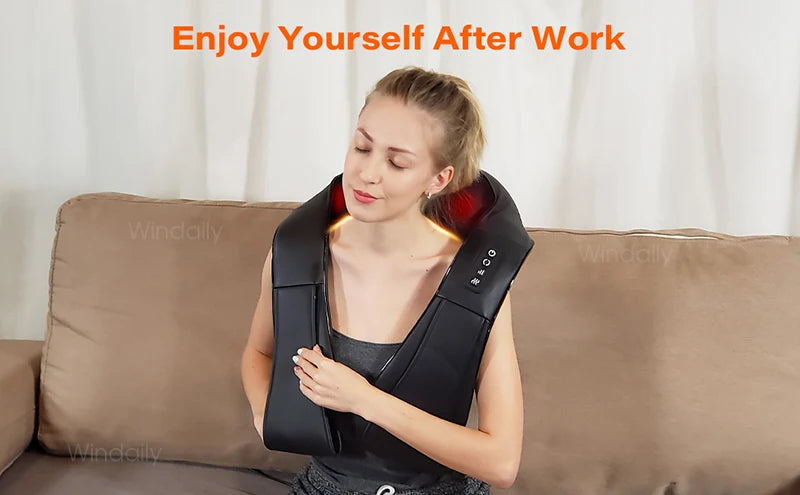 Premium 4D Shiatsu Neck & Shoulder Massager – Electric Kneading Massage Pillow with Heat for Back, Full Body, Home and Car Use