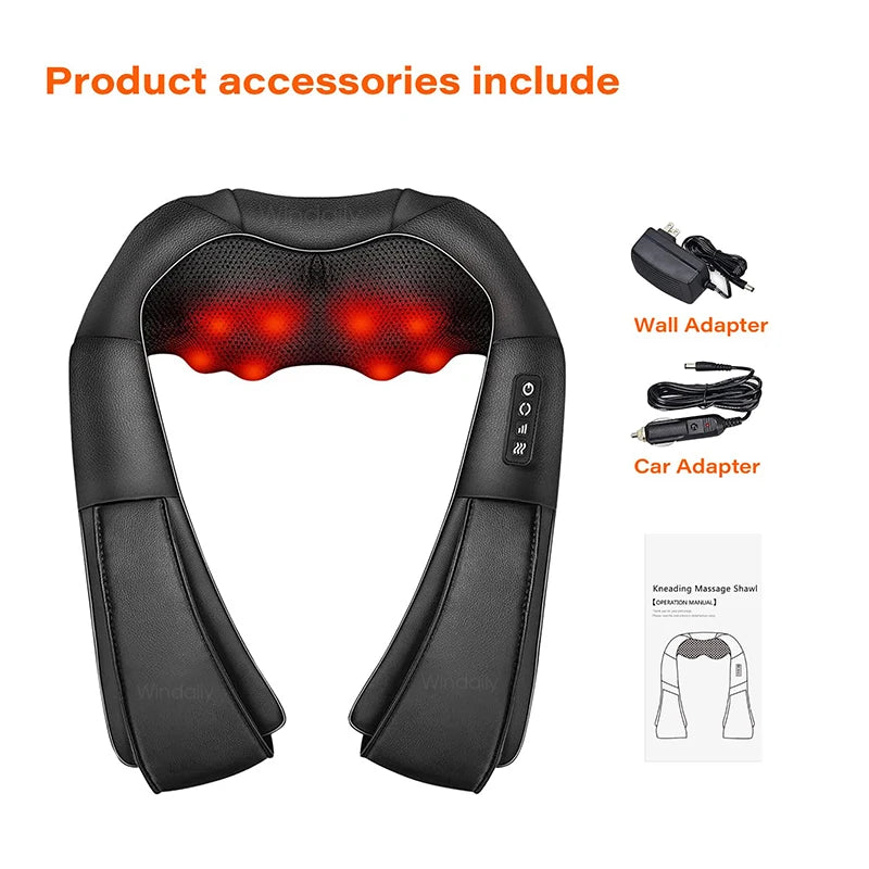 Premium 4D Shiatsu Neck & Shoulder Massager – Electric Kneading Massage Pillow with Heat for Back, Full Body, Home and Car Use