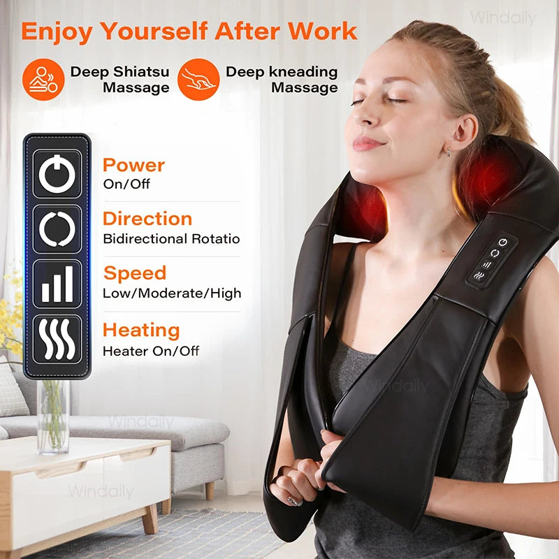 Premium 4D Shiatsu Neck & Shoulder Massager – Electric Kneading Massage Pillow with Heat for Back, Full Body, Home and Car Use