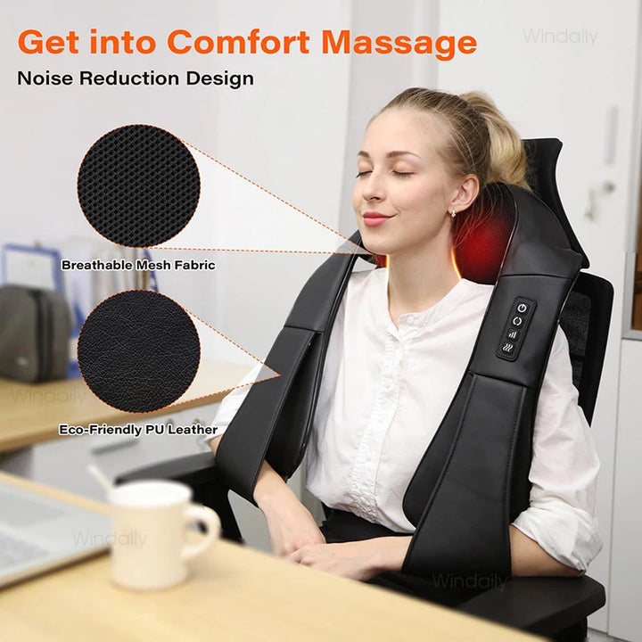 Premium 4D Shiatsu Neck & Shoulder Massager – Electric Kneading Massage Pillow with Heat for Back, Full Body, Home and Car Use