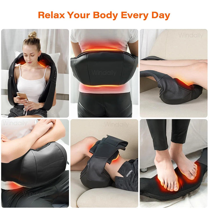 Premium 4D Shiatsu Neck & Shoulder Massager – Electric Kneading Massage Pillow with Heat for Back, Full Body, Home and Car Use