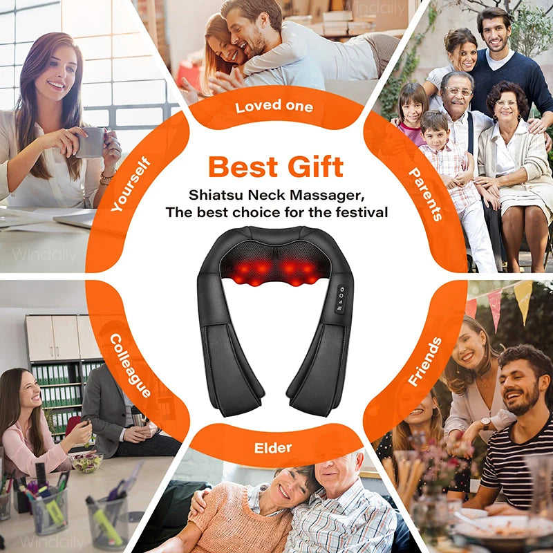 Premium 4D Shiatsu Neck & Shoulder Massager – Electric Kneading Massage Pillow with Heat for Back, Full Body, Home and Car Use