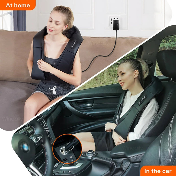 Premium 4D Shiatsu Neck & Shoulder Massager – Electric Kneading Massage Pillow with Heat for Back, Full Body, Home and Car Use