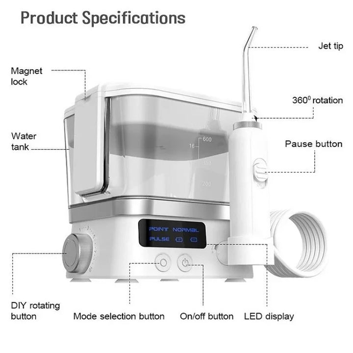 Premium 600ML Oral Irrigator – Multifunction Electric Water Flosser with 10 Modes and IPX7 Waterproof Design