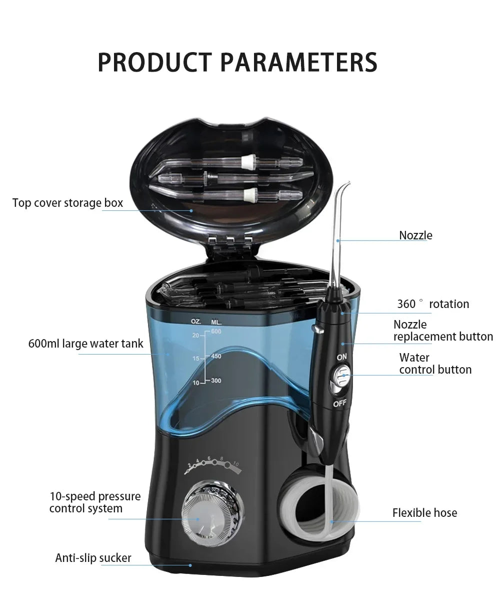 Premium 600ML Water Flosser – High Pulse Oral Irrigator with 7 Nozzles and Adjustable Pressure for Advanced Gum Care