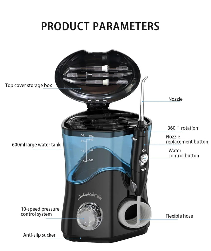Premium 600ML Water Flosser – High Pulse Oral Irrigator with 7 Nozzles and Adjustable Pressure for Advanced Gum Care