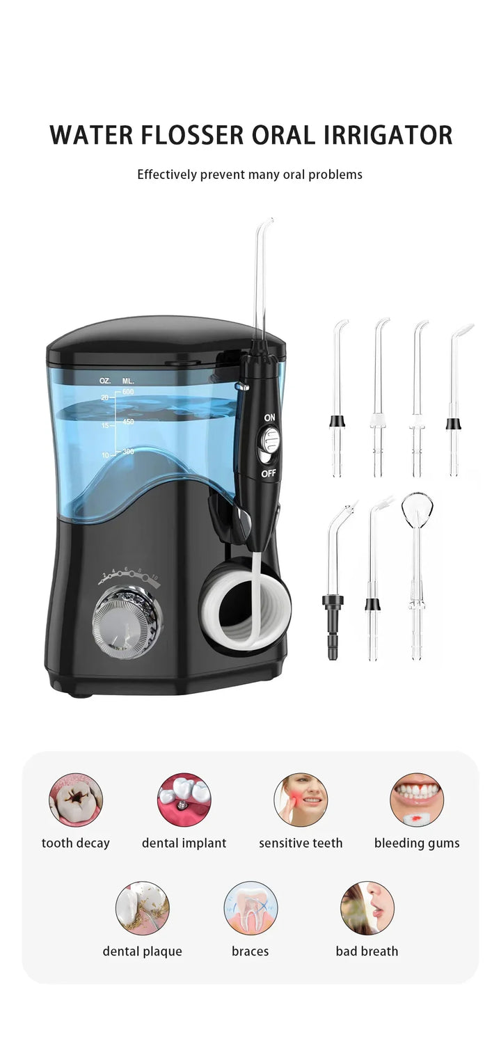 Premium 600ML Water Flosser – High Pulse Oral Irrigator with 7 Nozzles and Adjustable Pressure for Advanced Gum Care