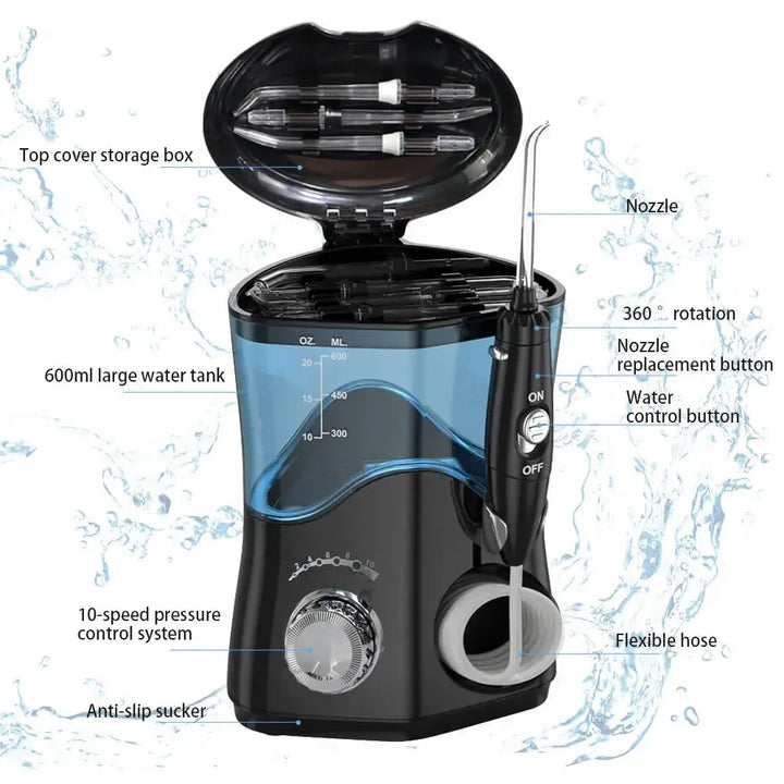 Premium 600ML Water Flosser – High Pulse Oral Irrigator with 7 Nozzles and Adjustable Pressure for Advanced Gum Care