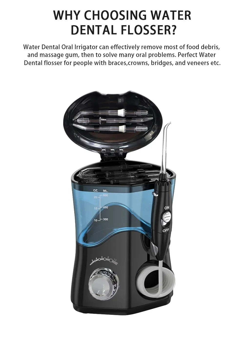 Premium 600ML Water Flosser – High Pulse Oral Irrigator with 7 Nozzles and Adjustable Pressure for Advanced Gum Care