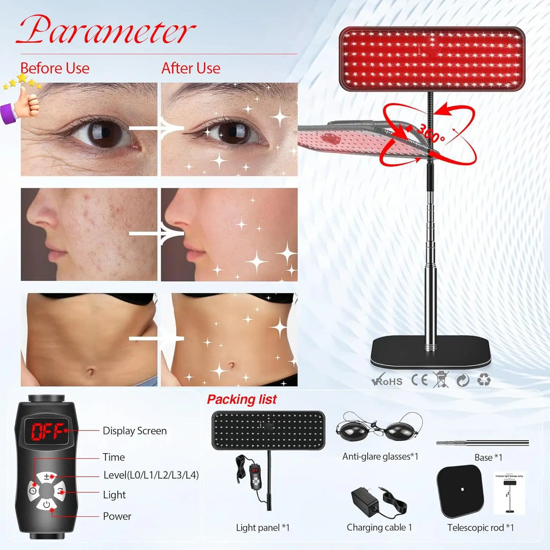 Premium 660nm and 850nm LED Red Light Therapy Panel – Near Infrared Lamp with Adjustable Stand and Timer