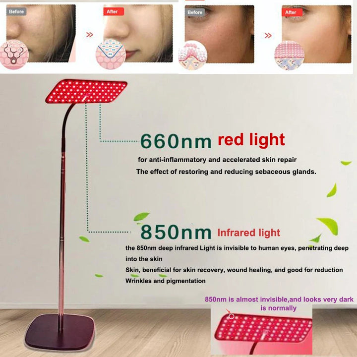 Premium 660nm and 850nm LED Red Light Therapy Panel – Near Infrared Lamp with Adjustable Stand and Timer