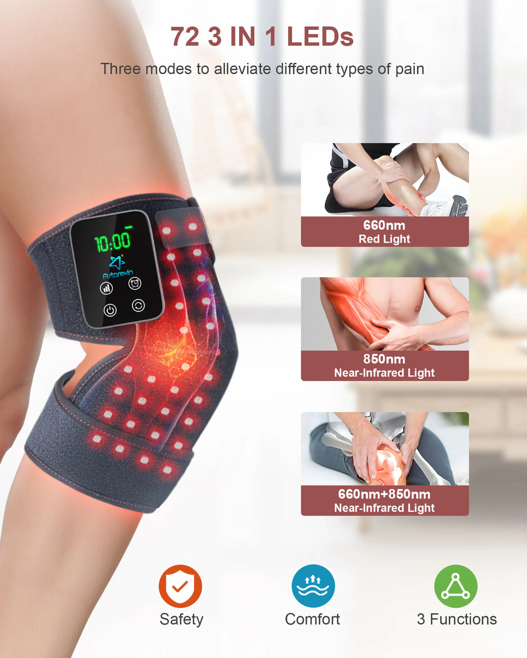 Premium 660nm and 850nm Red Light Therapy Knee Pad – Infrared LED Joint Support Wrap with USB Rechargeable Design