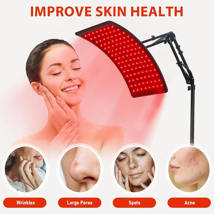 Premium 660nm and 850nm Red Light Therapy Lamp – Infrared LED Panel with Adjustable Stand and Goggles for Home Use