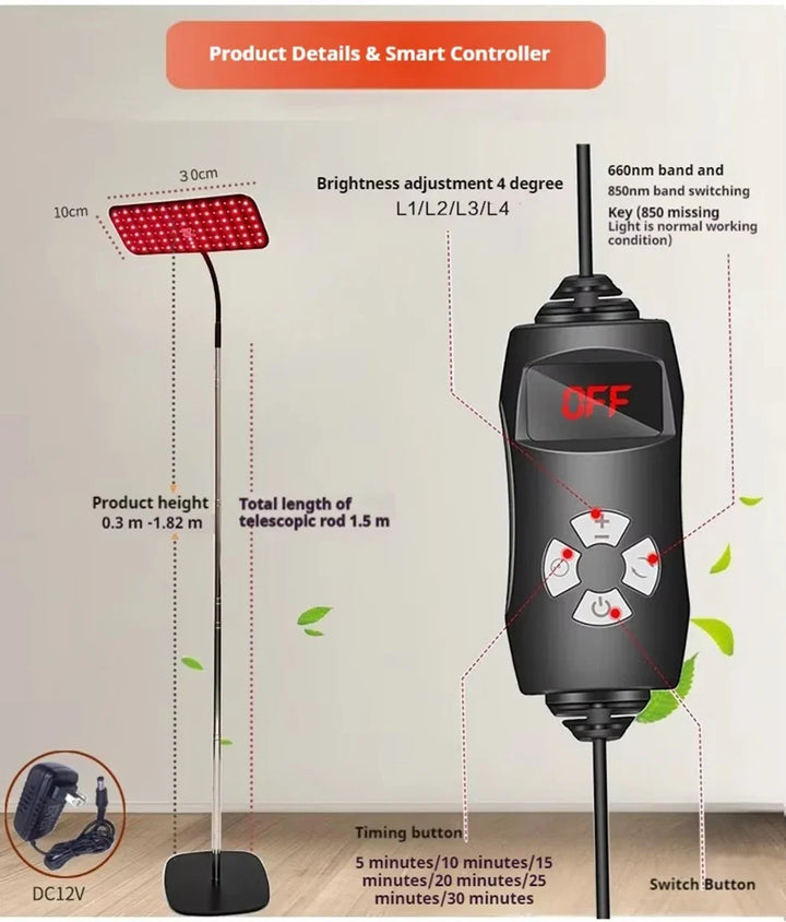 Premium 660nm and 850nm Red Light Therapy Panel – 126 LED Infrared Lamp with Timer and Adjustable Stand
