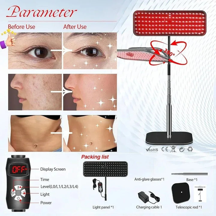 Premium 660nm and 850nm Red Light Therapy Panel – 126 LED Infrared Lamp with Timer and Adjustable Stand