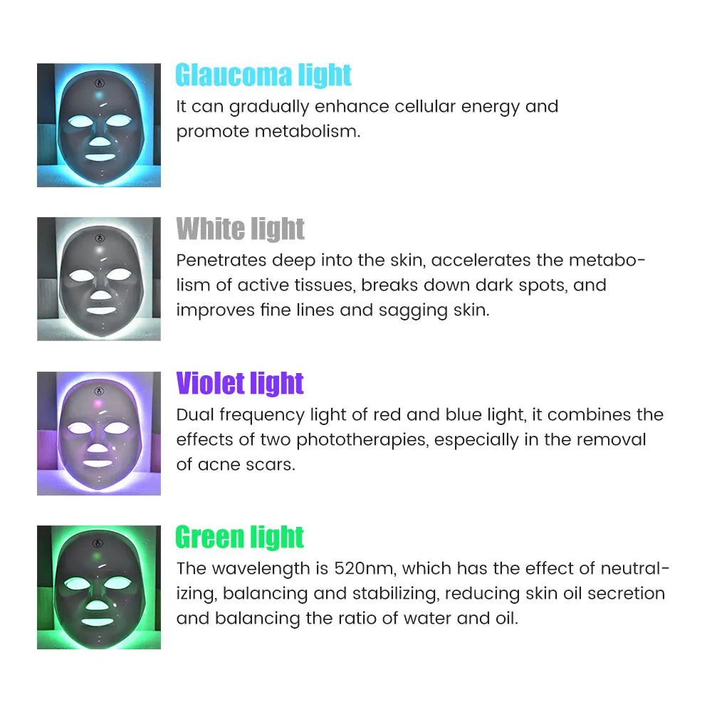 Premium 7 Color LED Facial Mask – Rechargeable Red Light Therapy Beauty Device for Home Skin Care