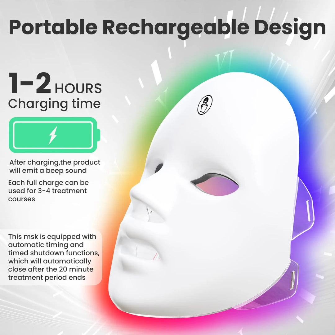 Premium 7 Color LED Facial Mask – Rechargeable Red Light Therapy Beauty Device for Home Skin Care