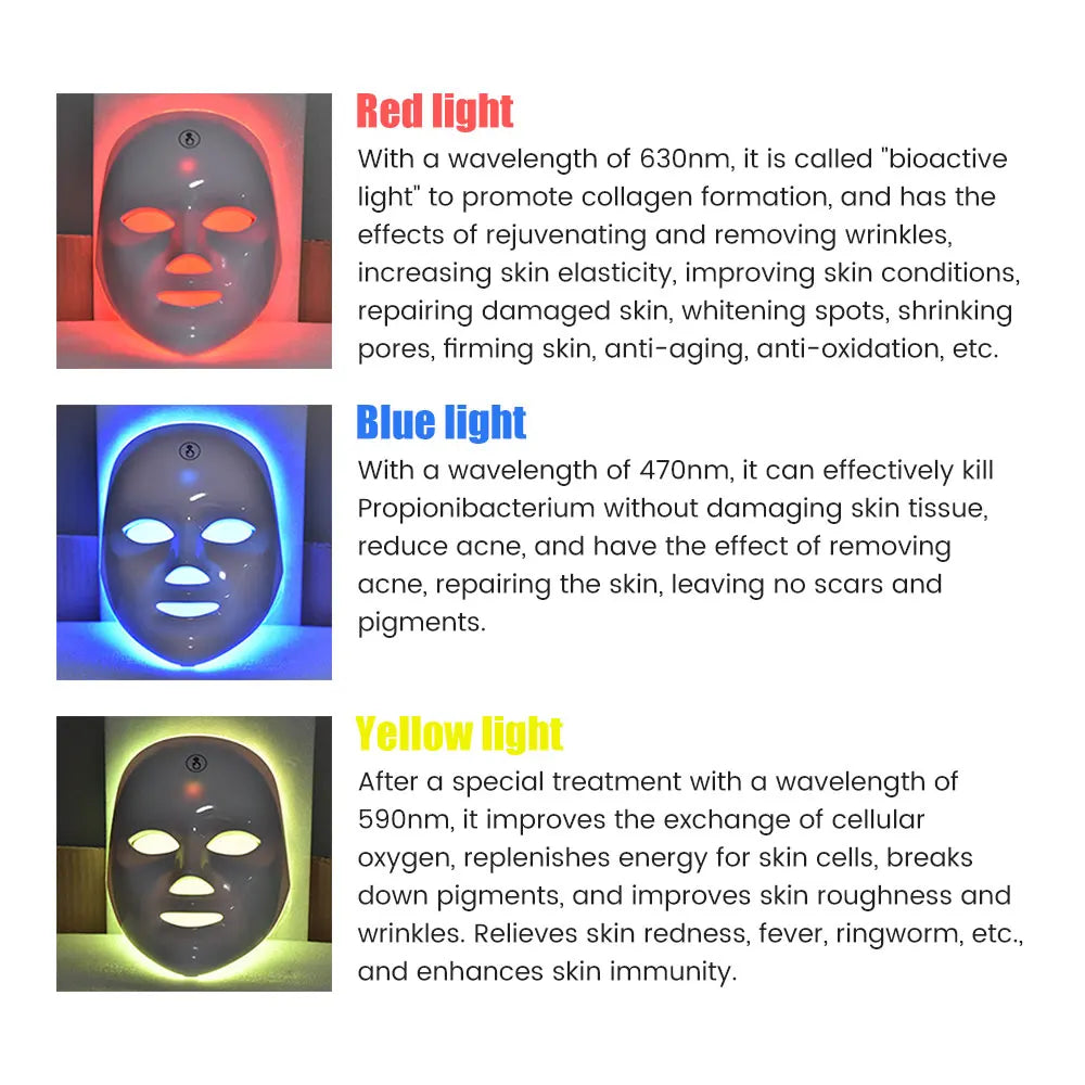 Premium 7 Color LED Facial Mask – Rechargeable Red Light Therapy Beauty Device for Home Skin Care