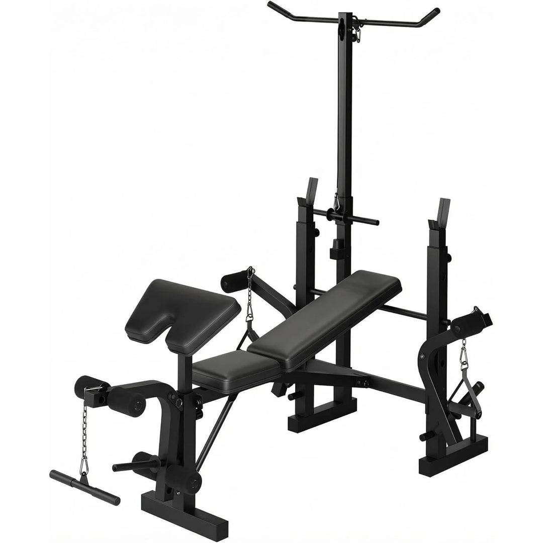 Premium 7 in 1 Strength Training Bench with Squat Rack – 900 lb Capacity Adjustable Foldable Home Gym Workout Bench
