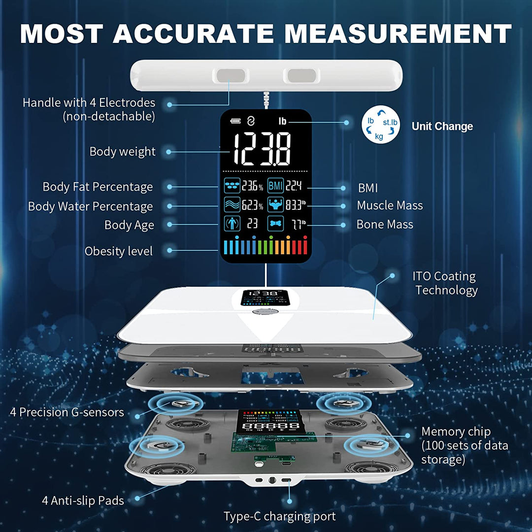 Premium 8 Electrode Body Fat Scale – Large Display Digital Weight Scale, Accurate BMI & Body Composition Monitor, Tracks Muscle Mass, Water Weight & More with App Syncing