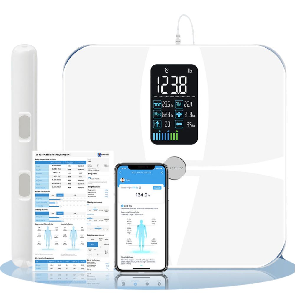 Premium 8 Electrode Body Fat Scale – Large Display Digital Weight Scale, Accurate BMI & Body Composition Monitor, Tracks Muscle Mass, Water Weight & More with App Syncing