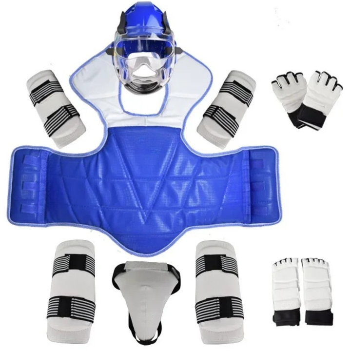Premium 8pcs Taekwondo Protective Gear Set – Full Body Protection for Combat & Competition, Thickened Training Equipment with Helmet, Chest, Leg, Arm, and Crotch Guards