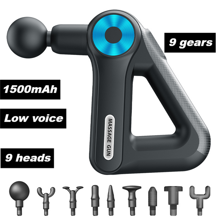Premium 9-Head Massage Gun with 9 Adjustable Speeds, Long Battery Life, Ultra-Quiet Deep Tissue Relief for Muscle Recovery, Triangle Design for Comfortable Grip