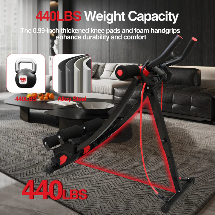 Premium Ab Machine Monorail Cruncher – Adjustable Height Core Trainer with 4 Resistance Levels and 440 lb Capacity