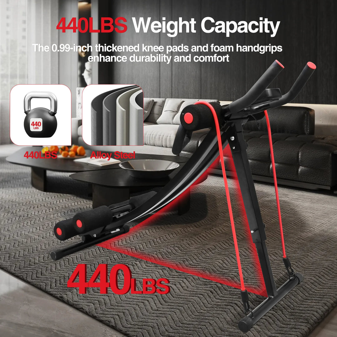 Premium Ab Machine Monorail Cruncher – Adjustable Height Core Trainer with 4 Resistance Levels and 440 lb Capacity