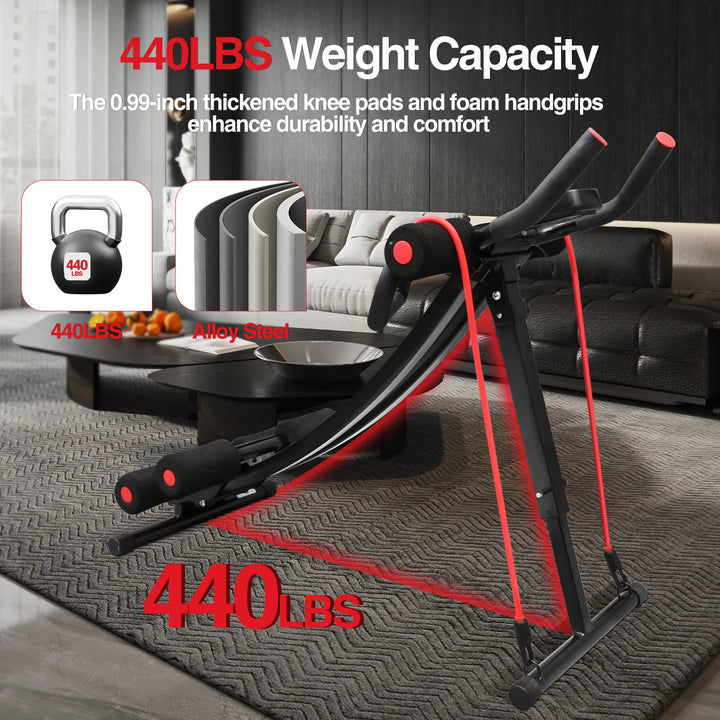 Premium Ab Machine Monorail Cruncher – Adjustable Height Core Trainer with 4 Resistance Levels and 440 lb Capacity