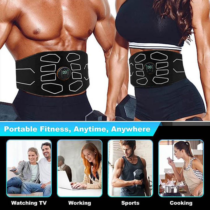 Premium Abdominal Toning Belt - Electronic Muscle Stimulator for Home and Office Fitness, USB Rechargeable, 10 Training Programs, 30 Intensity Levels, Slimming Massager, Adjustable Size, Includes User Manual and Charging Cable