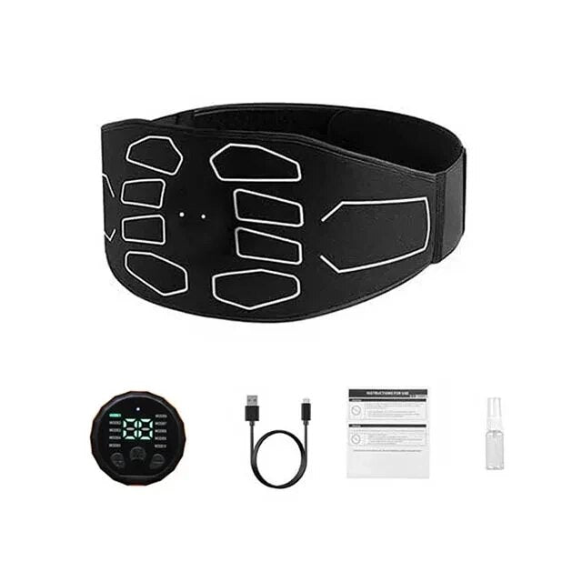 Premium Abdominal Toning Belt - Electronic Muscle Stimulator for Home and Office Fitness, USB Rechargeable, 10 Training Programs, 30 Intensity Levels, Slimming Massager, Adjustable Size, Includes User Manual and Charging Cable
