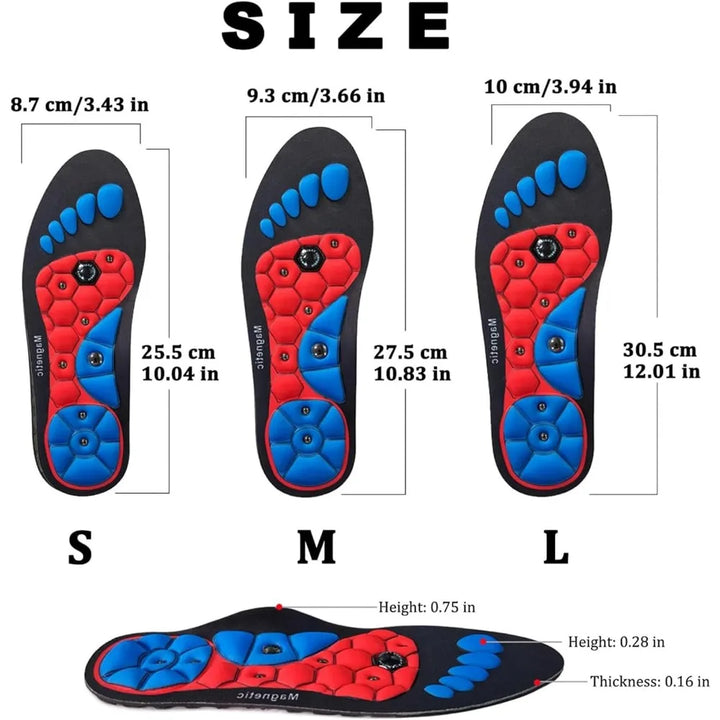 Premium Acupressure Foot Insoles for Men & Women - Orthopedic Gel Magnetic Shoe Inserts for Fatigue Relief, Odor Control & Improved Sleep Quality