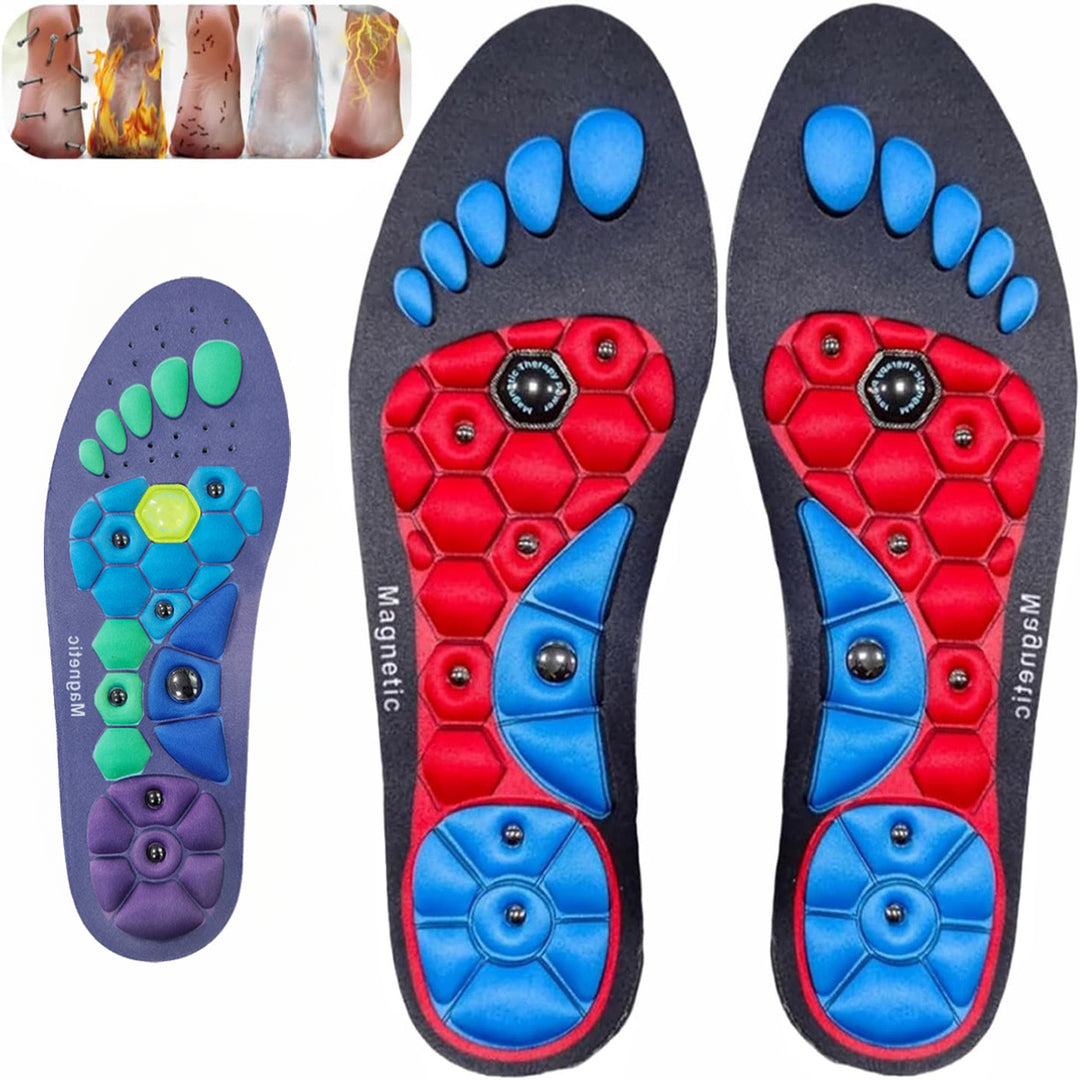 Premium Acupressure Foot Insoles for Men & Women - Orthopedic Gel Magnetic Shoe Inserts for Fatigue Relief, Odor Control & Improved Sleep Quality