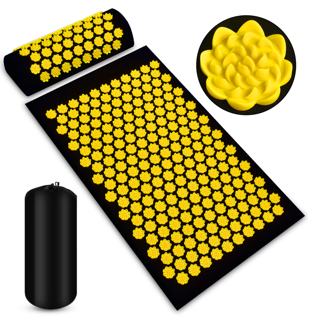 Premium Acupressure Massage Mat – Stress Relief & Back Pain Relief – Yoga Mat with Spikes, Pillow & Portable Design for Relaxation and Acupuncture Therapy