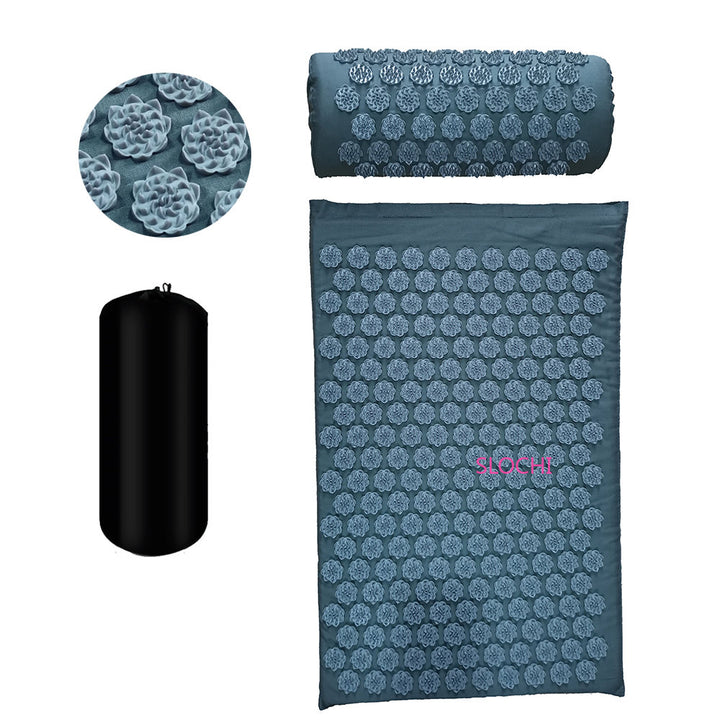 Premium Acupressure Massage Mat – Stress Relief & Back Pain Relief – Yoga Mat with Spikes, Pillow & Portable Design for Relaxation and Acupuncture Therapy
