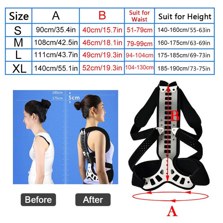 Premium Adjustable Back Brace Posture Corrector for Scoliosis & Hunchback Relief, Pain Relief, Lightweight & Breathable Design, Unisex Sizes S-XL