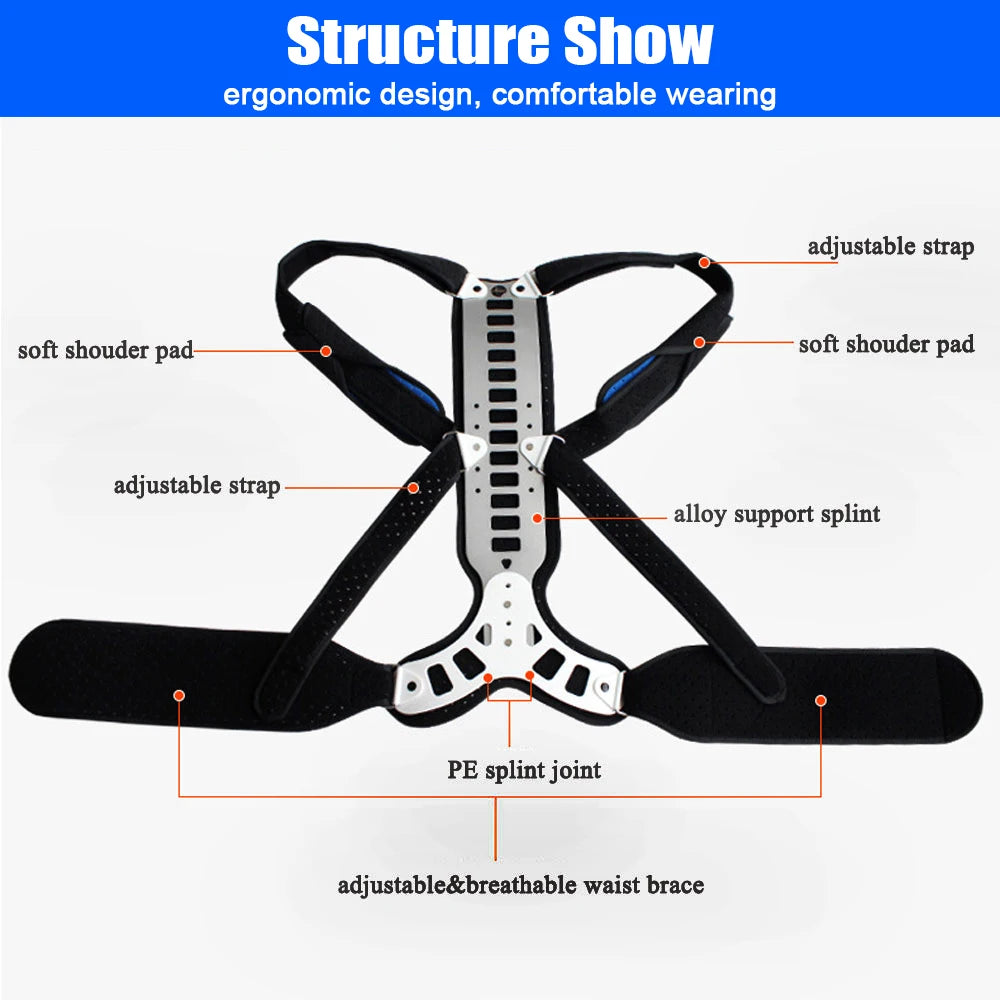 Premium Adjustable Back Brace Posture Corrector for Scoliosis & Hunchback Relief, Pain Relief, Lightweight & Breathable Design, Unisex Sizes S-XL