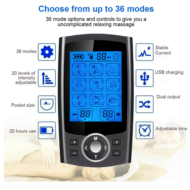 Premium Adjustable Electric Muscle Massager - Slimming Machine with 24 Modes, Rechargeable Design, and Intensity Control for Effective Body Massage, Black and Silver
