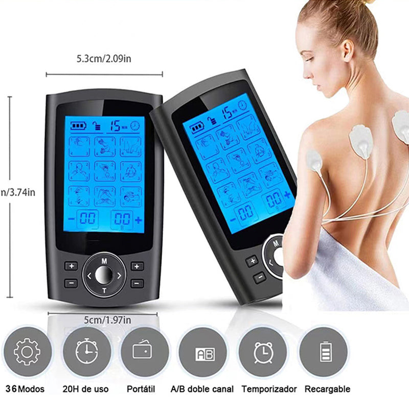 Premium Adjustable Electric Muscle Massager - Slimming Machine with 24 Modes, Rechargeable Design, and Intensity Control for Effective Body Massage, Black and Silver