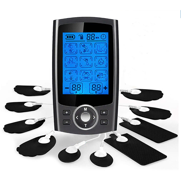 Premium Adjustable Electric Muscle Massager - Slimming Machine with 24 Modes, Rechargeable Design, and Intensity Control for Effective Body Massage, Black and Silver