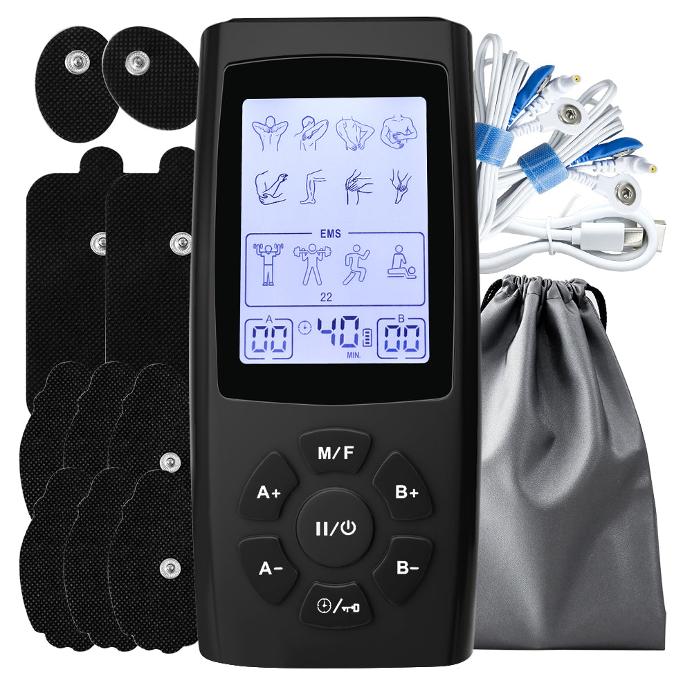 Premium Adjustable Electric Muscle Massager - Slimming Machine with 24 Modes, Rechargeable Design, and Intensity Control for Effective Body Massage, Black and Silver