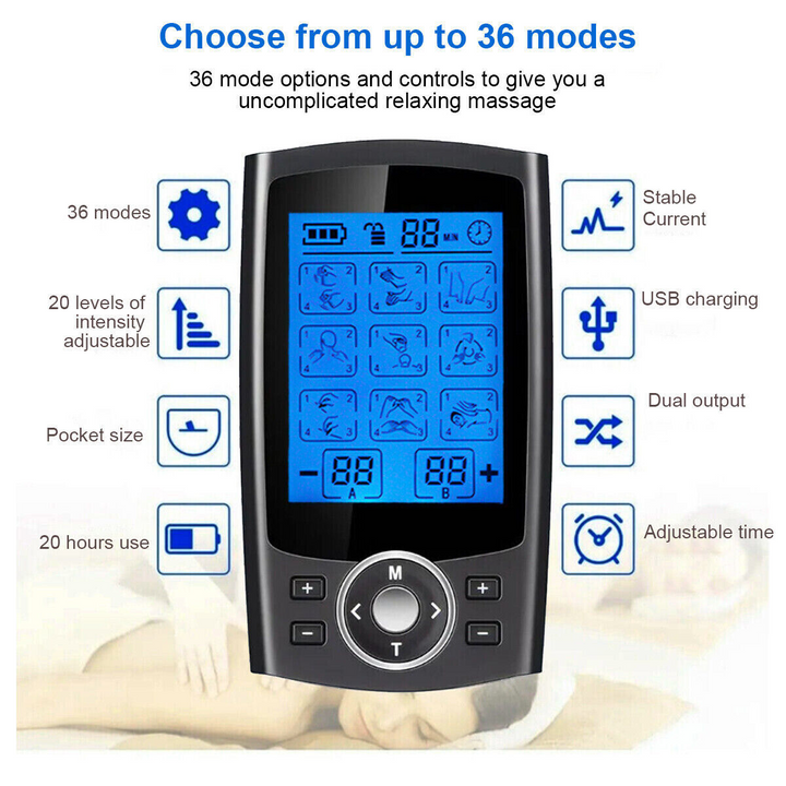 Premium Adjustable Electric Muscle Massager - Slimming Machine with 24 Modes, Rechargeable Design, and Intensity Control for Effective Body Massage, Black and Silver