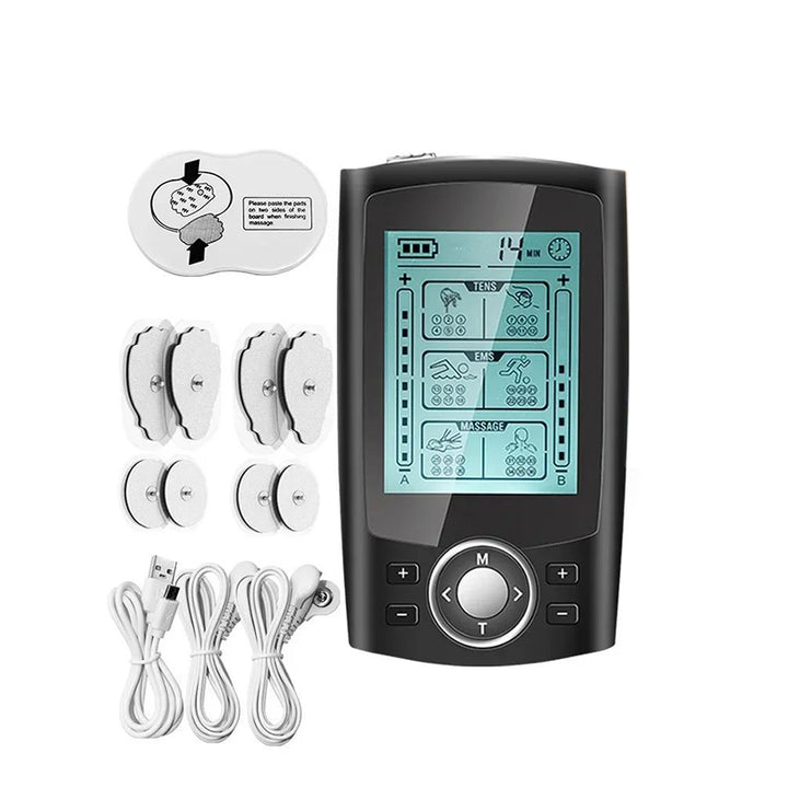 Premium Adjustable Electric Muscle Massager - Slimming Machine with 24 Modes, Rechargeable Design, and Intensity Control for Effective Body Massage, Black and Silver