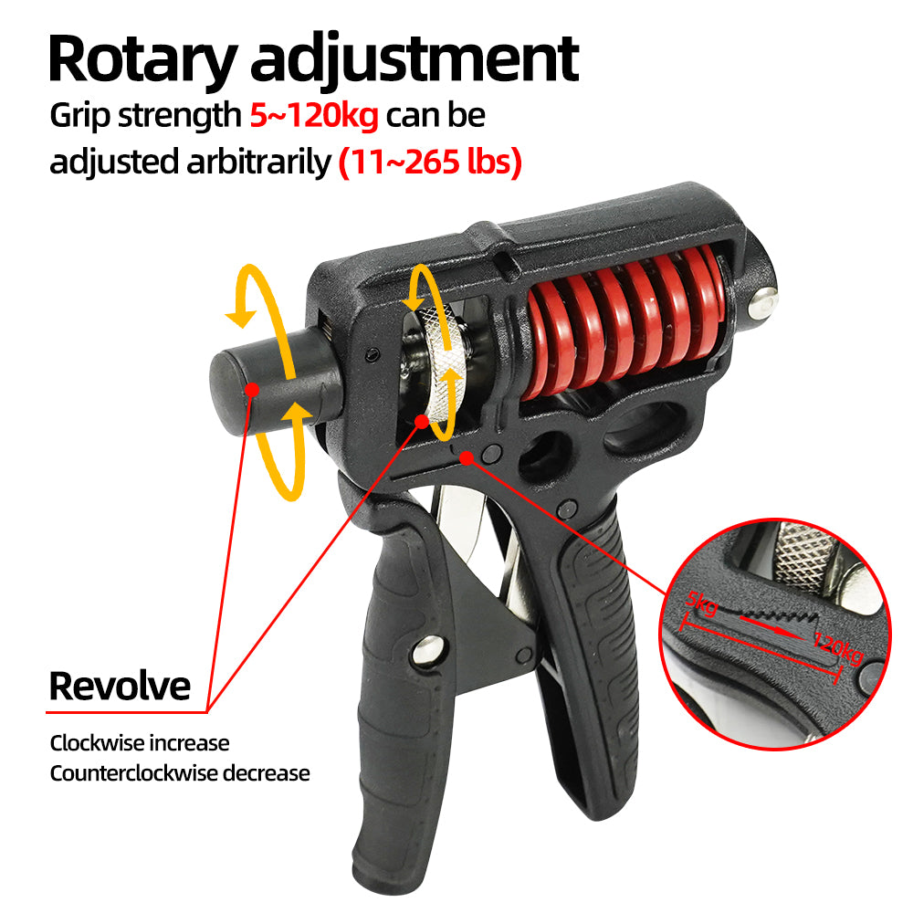 Premium Adjustable Hand Grip Strengthener - 5-120kg Finger Expander for Arm, Wrist & Forearm Training - Durable Steel Spring Gripper for Fitness & Exercise