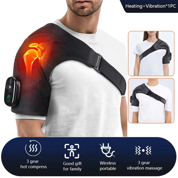 Premium Adjustable Heated Shoulder Brace – Electric Vibration Compression Wrap for Left and Right Shoulder Support