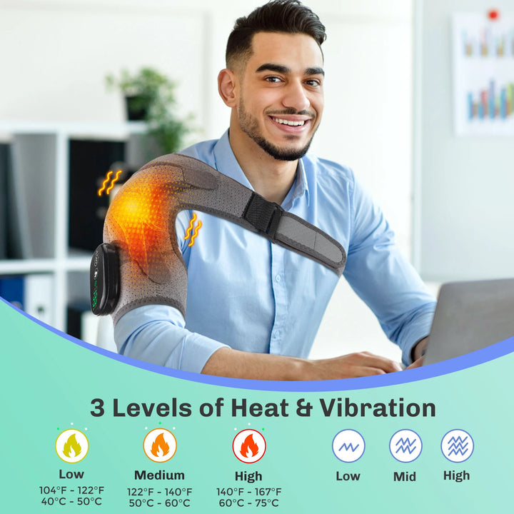 Premium Adjustable Heated Shoulder Brace – Electric Vibration Compression Wrap for Left and Right Shoulder Support